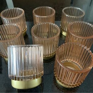 Set of 8 Blush Ribbed Glass Candle Holders